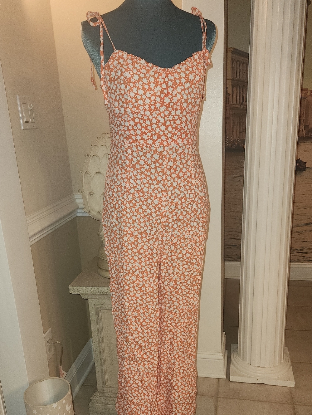 Mango Orange Floral Tie-Shoulder Jumpsuit